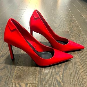 Zara leather red high heel pumps size 8 ( EU 39 )